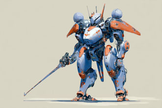 create retro mecha or scifi gundam art