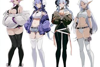 design an anime character reference sheet with multiple