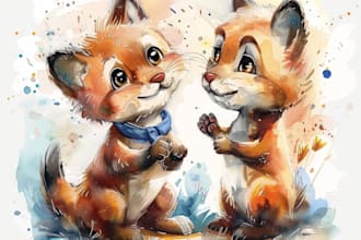 draw cute animal watercolor illustration
