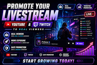 promote your youtube and twitch livestream to real viewers