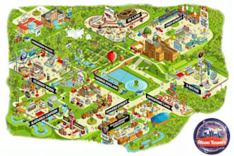design custom attraction maps for theme parks, amusement parks and tourist map