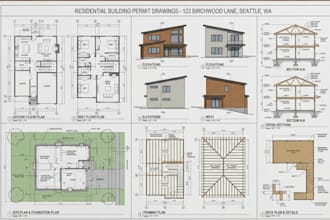 design house city permit drawings, floor plans, elevations, deck and framing