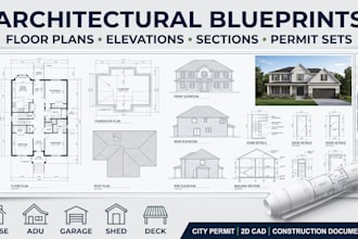architectural 2d floor plan, electrical, mep and structural city permit drawings