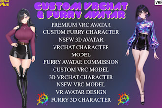 do vrchat anime avatar, 3d nsfw model, furry vrm model, vtuber commission,