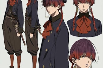 character design sheet in anime art style