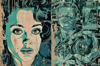 draw vintage illustration, distressed retro or comic art