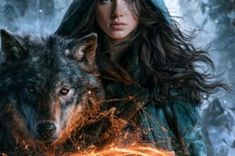 create fantasy novel cover with cinematic illustration