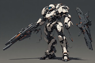 draw mecha helmet, weapon, armor concept