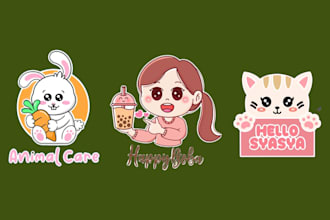design cute kawaii doodles stickers, mascot logo