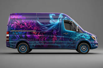 make a realistic 3d car wrap mockup and design