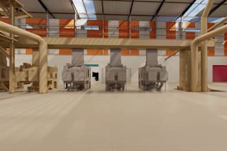 create 3d industrial plant, factory walkthrough and process animation