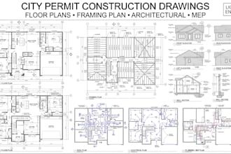 do city permit architect, construction drawings, floor plans, framing plan, mep