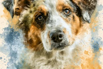 paint a memorial watercolor pet portrait for dog