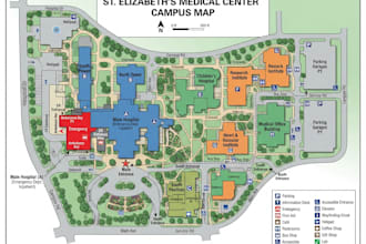 hospital map, medical center map, facility map, property map and wayfinding map