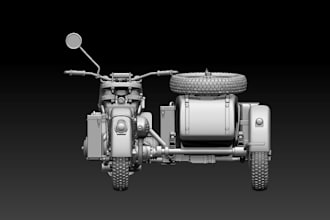 sculpt3d detailed motorcycle,sidecar bodywork, topology,photo to stl print model