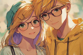 draw anime couple illustration