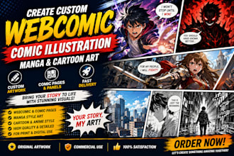 create custom webcomic comic illustration manga and cartoon art