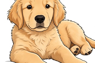 create a clean digital cartoon line art of your pet