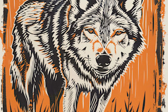draw a vintage art illustration with linocut style