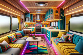 do 2d to 3d luxury motorhome and rv design, camper van, caravan, van, food truck