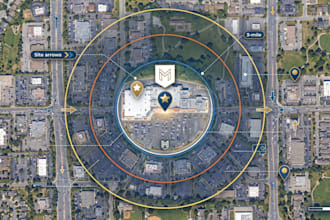 do retail aerial maps with site arrows, logo and label
