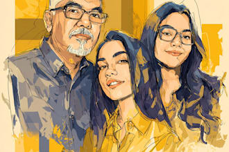 draw your family portrait as a cartoon