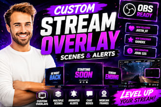 design custom obs stream overlays, scenes, alerts and graphics