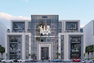 enhance commercial retail building,multi storey layout,facade design,strip mall
