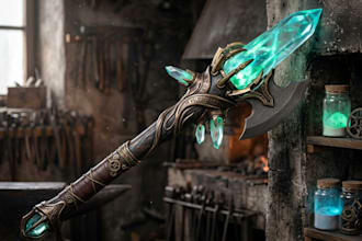 design unique sword, axe, medieval weapon, spear