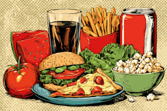 draw a illustration of food pop art