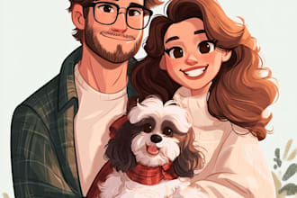 draw your pet into disney cartoon portrait illustration