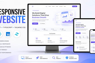 develop a responsive react or nextjs website with typescript