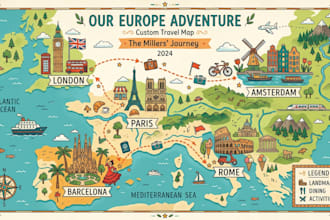 draw custom travel illustrated vector map design