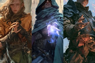 draw your dnd party in a cinematic fantasy scene