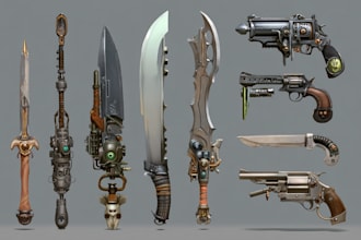 high quality weapon concept art for gaming and more