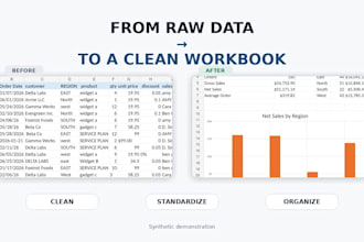 clean and organize messy excel or CSV data
