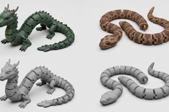 create 3d flexi toys, print in place model, articulated animals, stl 3mf