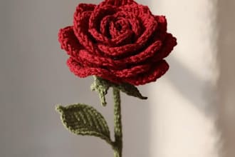 create a handmade crochet flower bouquet, rose and sunflower