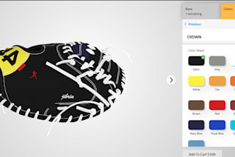customize and configure 2d 3d watch baseball glove on shopify, kickflip, zakeke