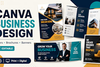 design editable canva flyers, brochures, banners and business graphics