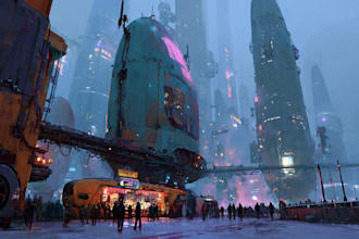 paint stunning concept art and futuristic sci fi cityscapes