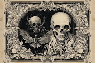 draw dark art illustration with vintage engraving style