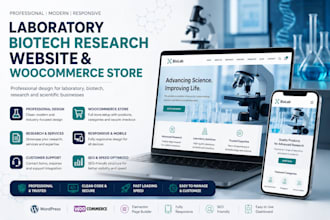 build professional laboratory biotech research website, woocommerce store