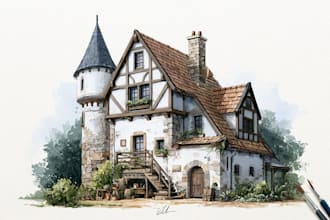 a custom watercolor house portrait and building illustration