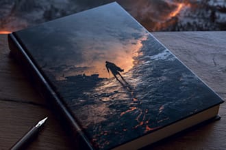 create fantasy novel cover with cinematic illustration
