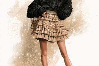 make gorgeous detailed fashion illustration and tech drawing