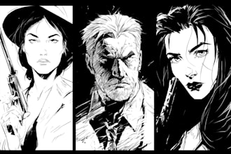 draw dark noir comic book illustration and character design