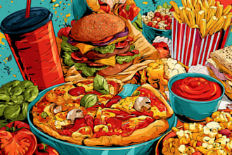 create custom food pop art illustration for restaurants