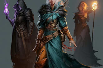 create dnd character design, concept art and illustration