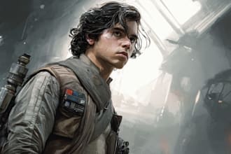 create epic sci fi space art, futuristic characters and galaxy scenes